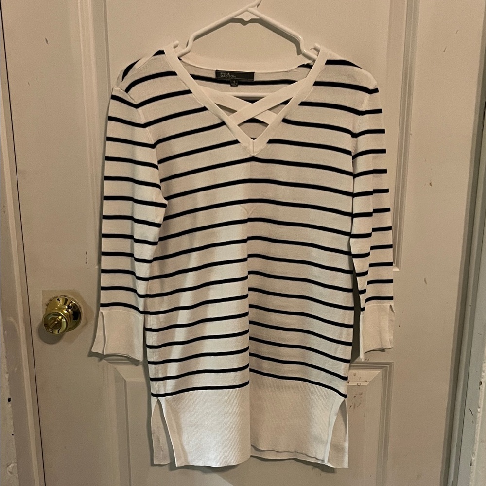89th & Madison Black and White Crisscross Sweater